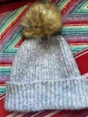 C&C Cable Knit Beanie with Faux Fur Pom Pom, Two Tone, OS fits all